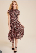 Maurice’s Abstract Animal Printed Mock Neck Flutter Sleeve Midi Dress Size 2X