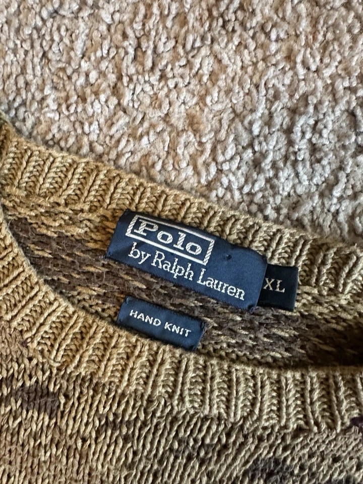 Suéter Vintage Años 90 Polo Ralph Lauren Tejido a Mano, Western Marrón y Tostado Talla XL Foto 2 de 4