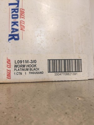Eagle Claw worm hooks 3/0 box of 1000, platinum black, L091M-3/0