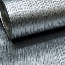 Plain Cassiel Textured Metallic Silver Charcoal Shimmer Free Match Wallpaper 