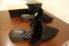 Birdies 38 Black fur slippers New