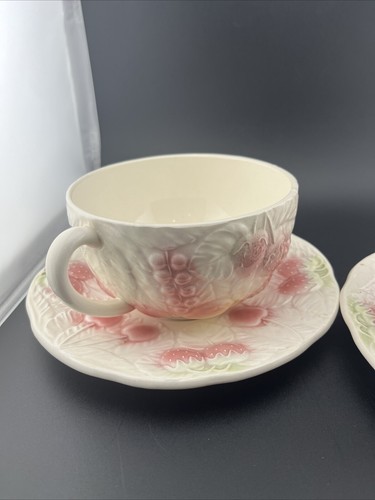 Set of Salins Les Bains France Fruit Majolica Pink Cup & Saucer ~ France - Picture 2 of 12