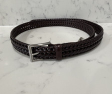 FOSSIL WOVEN BRAIDED BROWN LEATHER BELT SIZE 44 SILVER BUCKLE EUC