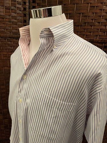 MINE Classic Black Label Dress Shirt Blue White Striped Mens L London Milan NY - Picture 5 of 9