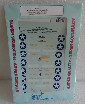 1/72 SUPER SCALE INTERNATIONAL SSI B-25D MITCHELL 345TH B.G. DECAL SET 72-692