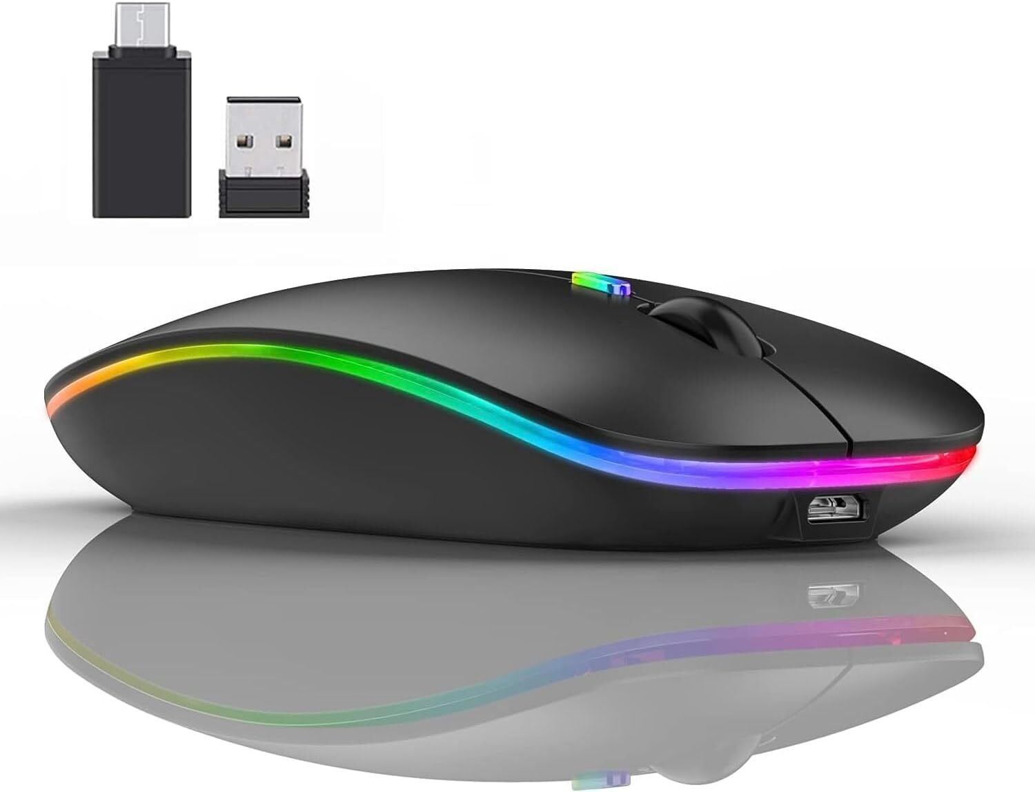 Bluetooth 5.1 Wireless Mouse with USB 2.4GHz Dual Mode LED Slim Rechargeable Design