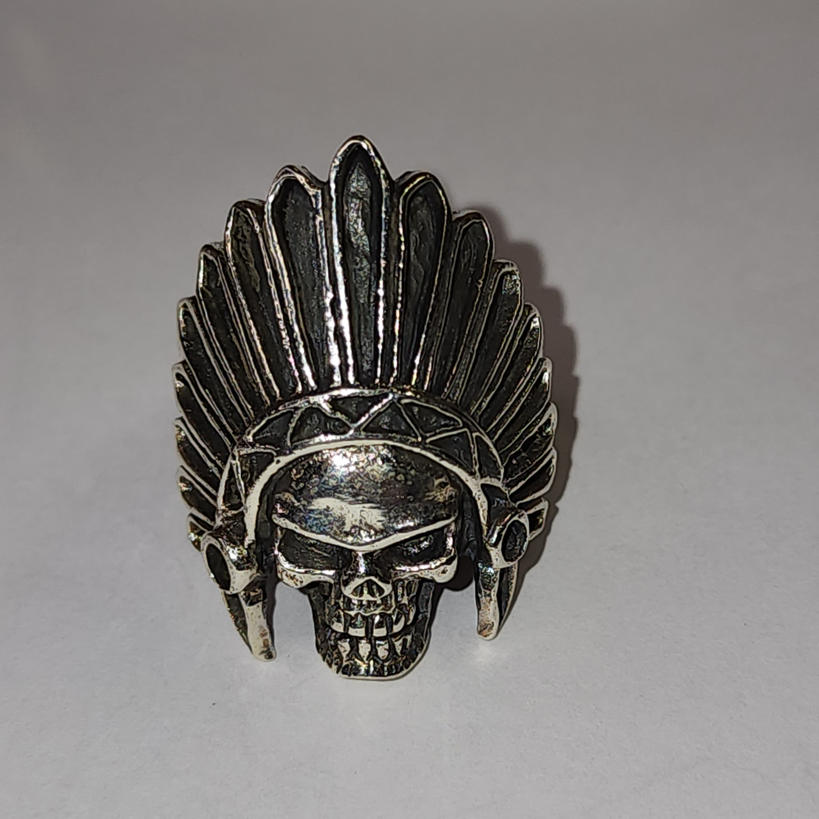Sterling Silver 925 Indian Tribal Chief Worrier Skull Ring size 11.5