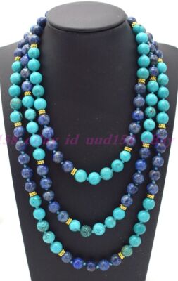 Natural 8mm Blue Lapis Lazuli & Turquoise Round Gemstone Beads Necklace 14-100''