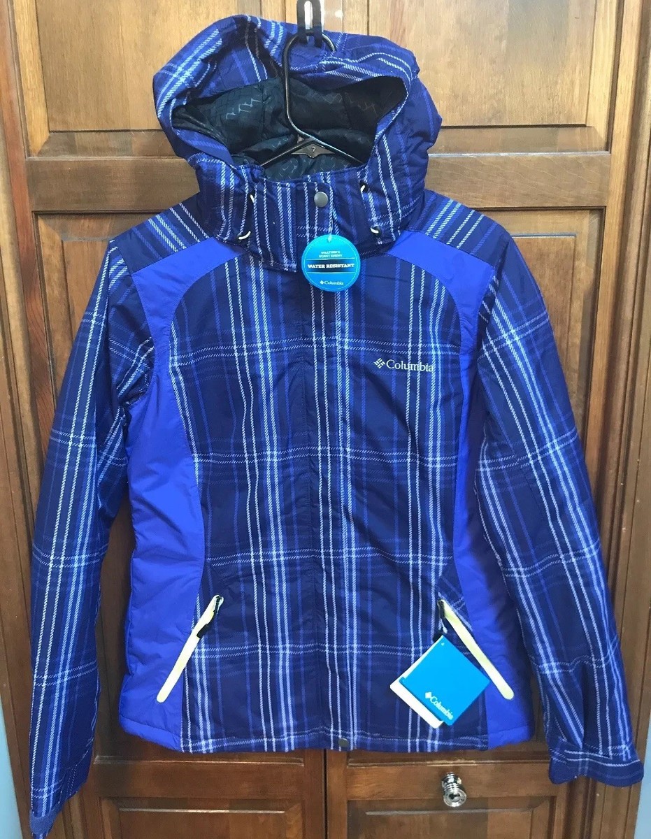 Columbia Women S Snowy Lake Jacket Hood Blue Plaid Striped XL4698