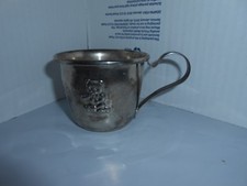 VTG CHILD'S/TODDLER TEDDY BEAR EMBOSSED SILVERPLATE METAL HANDLED CUP UNPOLISHED