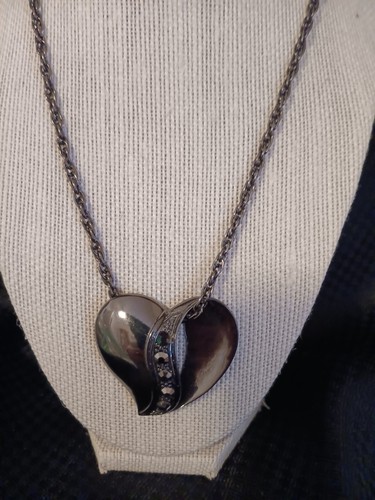 Women's Pewter Gray Tone Heart Pendant with Blingy Accent
