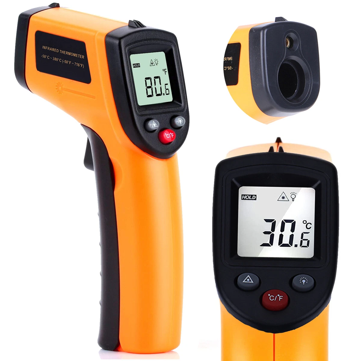 ATR Infrared (IR)Digital Temperature Gun Thermometer (Non-Contact LCD IR  Laser) Batteries Included (Red Casing)