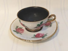 Royal Heidelberg Winterling Germany Porcelain Black Rose Teacup Saucer Demitasse