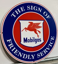 Vintage Style mobil gas oil the sign of friendly service Metal Quality Sign