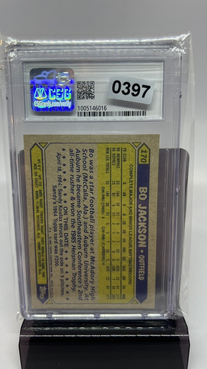 1987 Topps #170 Bo Jackson CSG 8.5 Future Star baseball | eBay