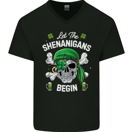 Camiseta de algodón con cuello en V Día de San Patricio Let the Shenanigans Begin para hombre - Imagen 8 de 37