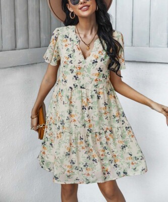 apricot green floral dress Ditsy Floral Tiered Maxi Dress