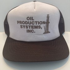 Vintage Oil Production Systems Brown White Mesh Trucker Hat SnapBack YA