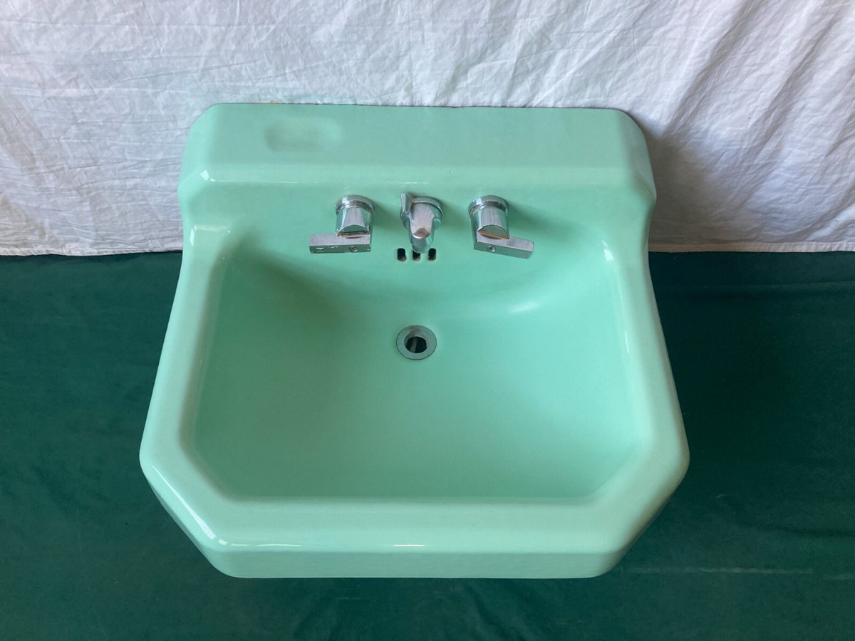 Vtg Mid Century Jadeite Ming Green Porcelain Cast Iron Sink