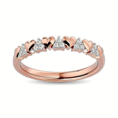 Real Diamond Heart Band Ring 10K Rose Gold Stackable 1/10 CT Round Cut $1995