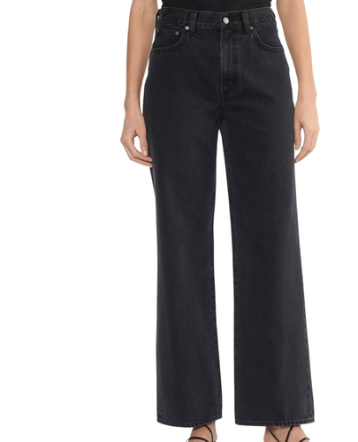 NWT Denim Forum Jeans Women's 28 Long Black Farrah High Rise Wide Leg Organic
