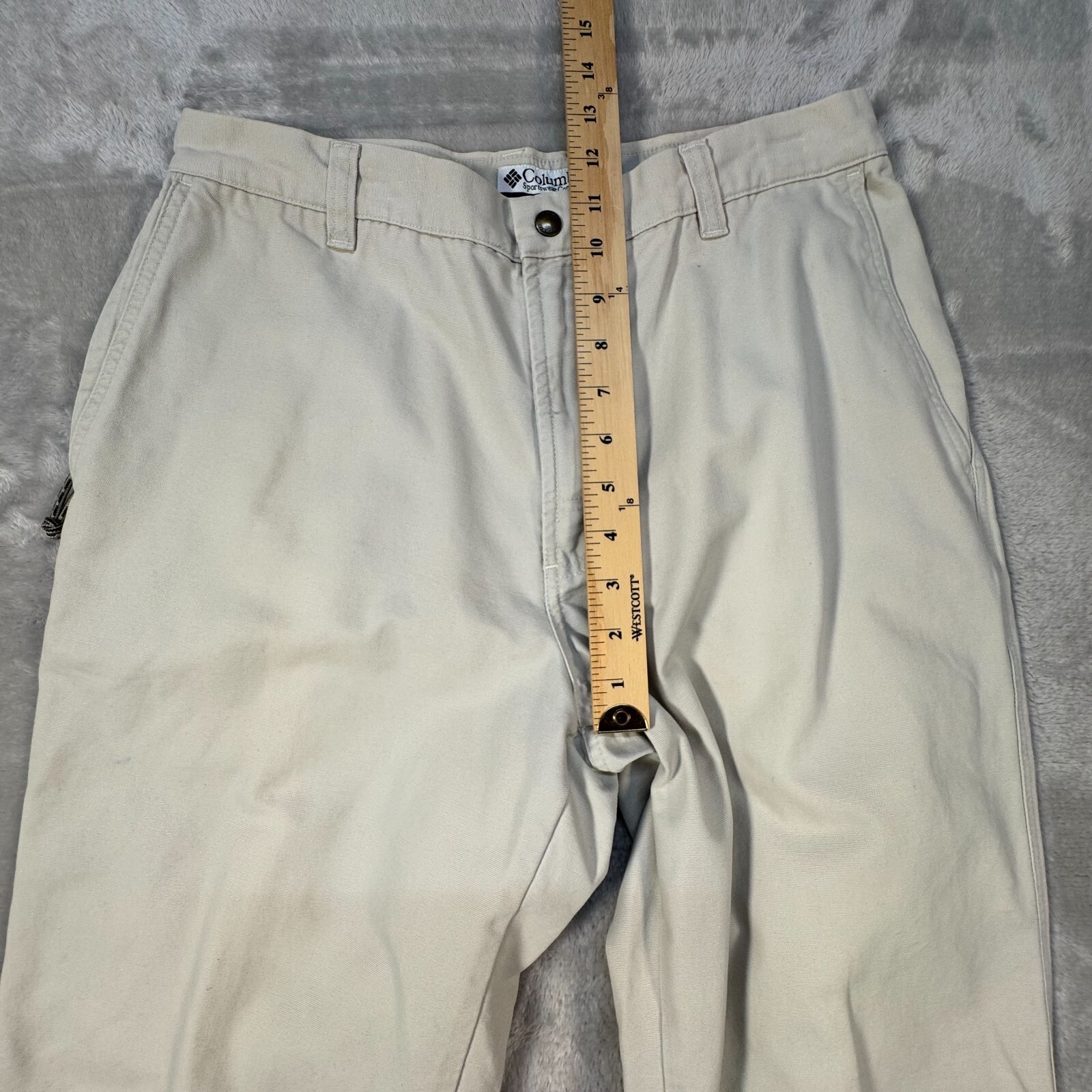 Columbia ROC Hiking Pants Men 33 Khaki Straight Utility Casual Work Zip Pocket