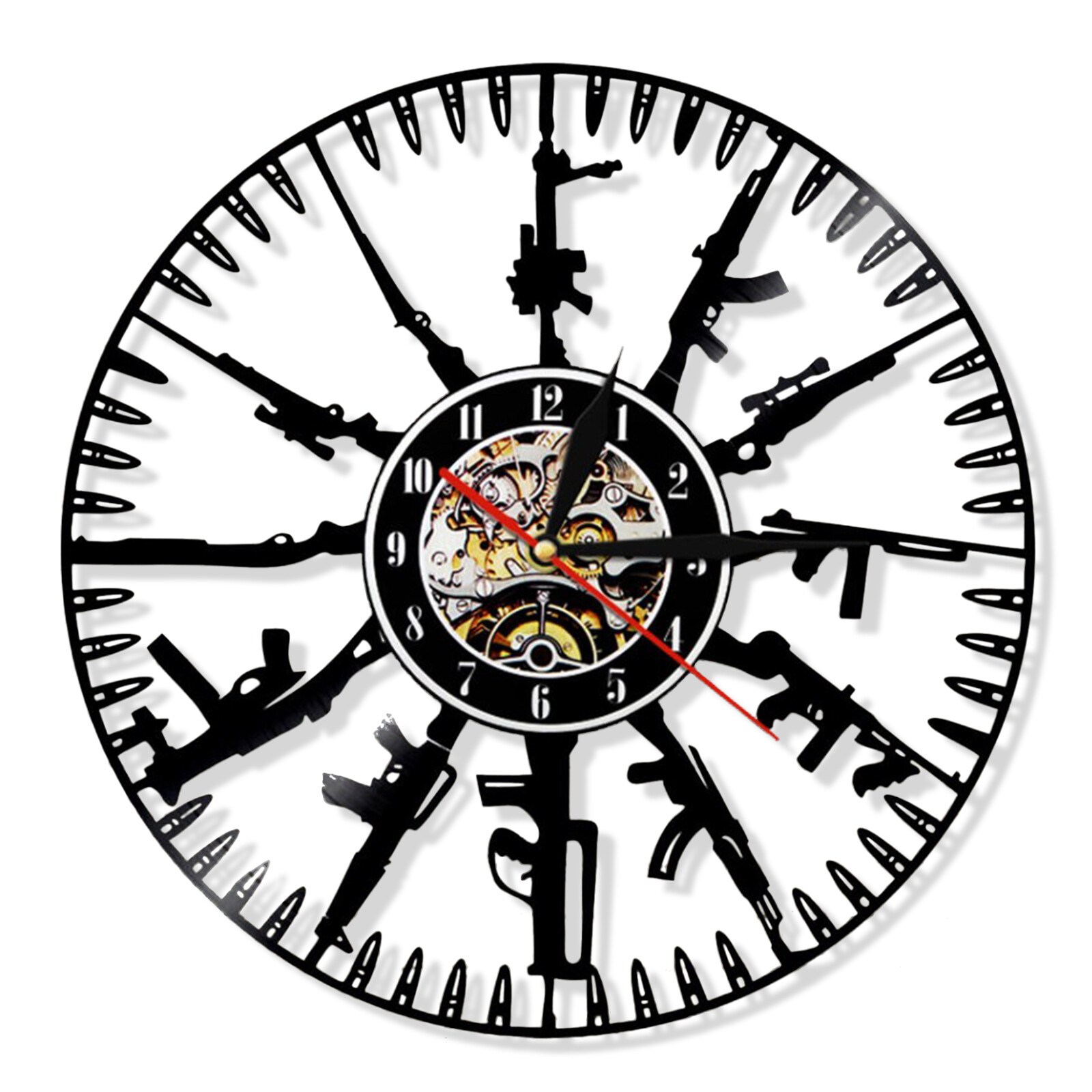 Army Theme Wall Clock 12" Round Bullet Time Vinyl Record Clock Gun Ammo