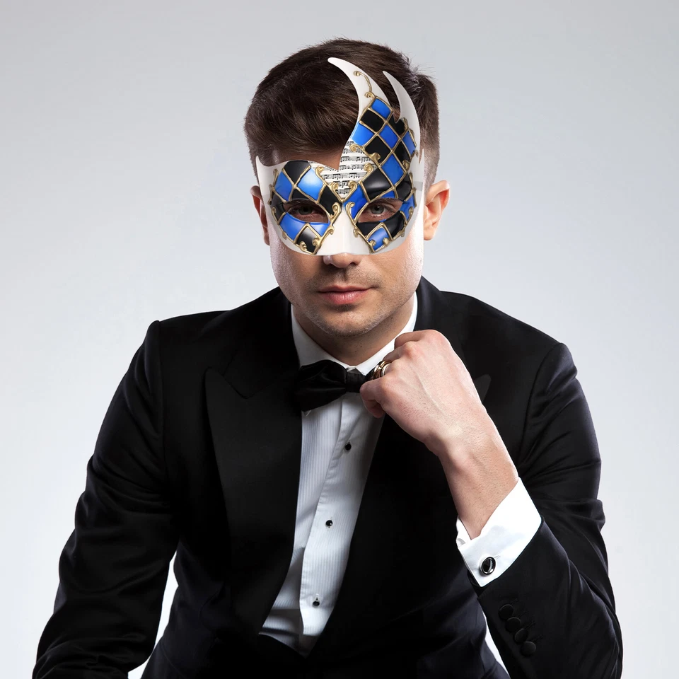 Men's Masquerade Mask Vintage Venetian Checkered Concert Carnival Mask for Party - Image 3 of 4