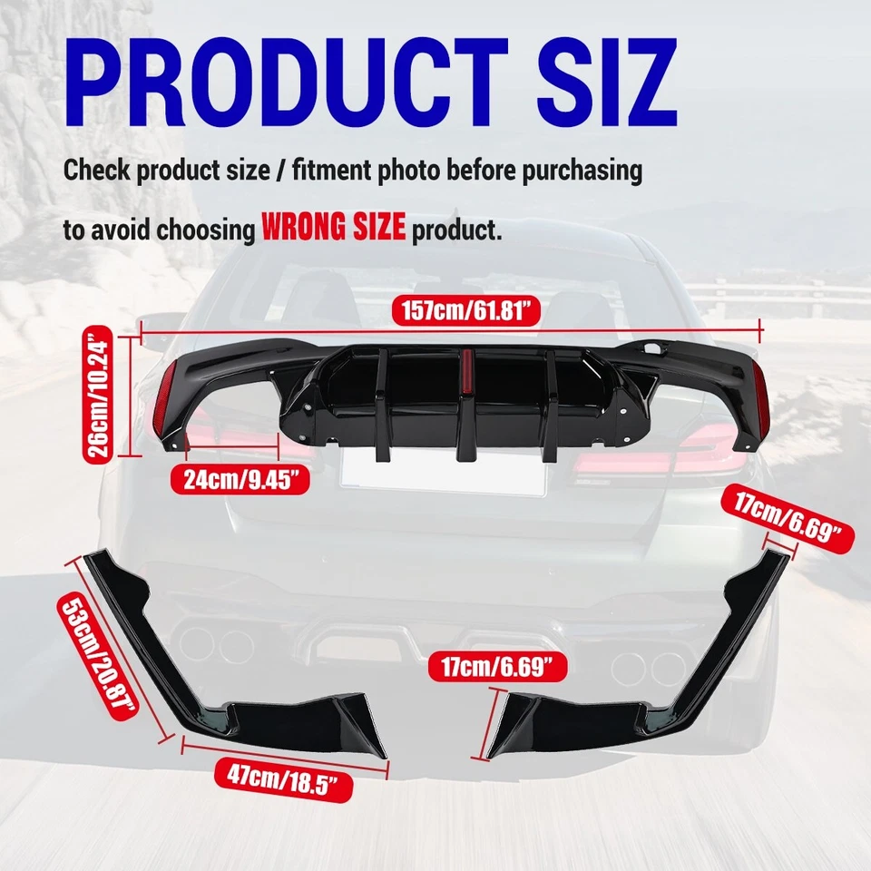 For BMW G30 530i 540i Sedan 2017-23 Rear Bumper Diffuser w/LED Light Gloss Black Foto 4 de 4