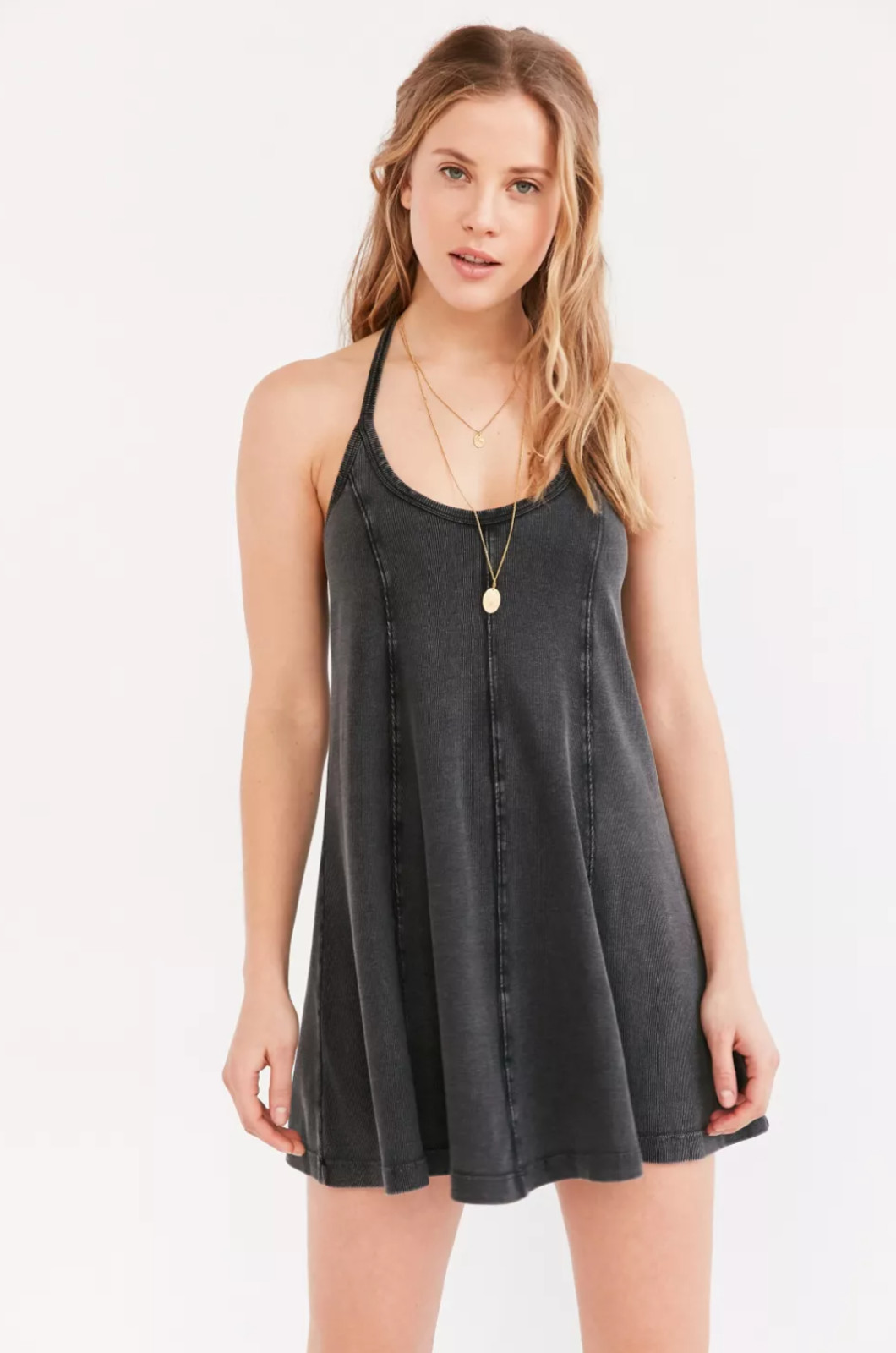 BDG Urban Outfitters Jamie T Back Swing A Line Mini Knit Dress Charcoal Black S