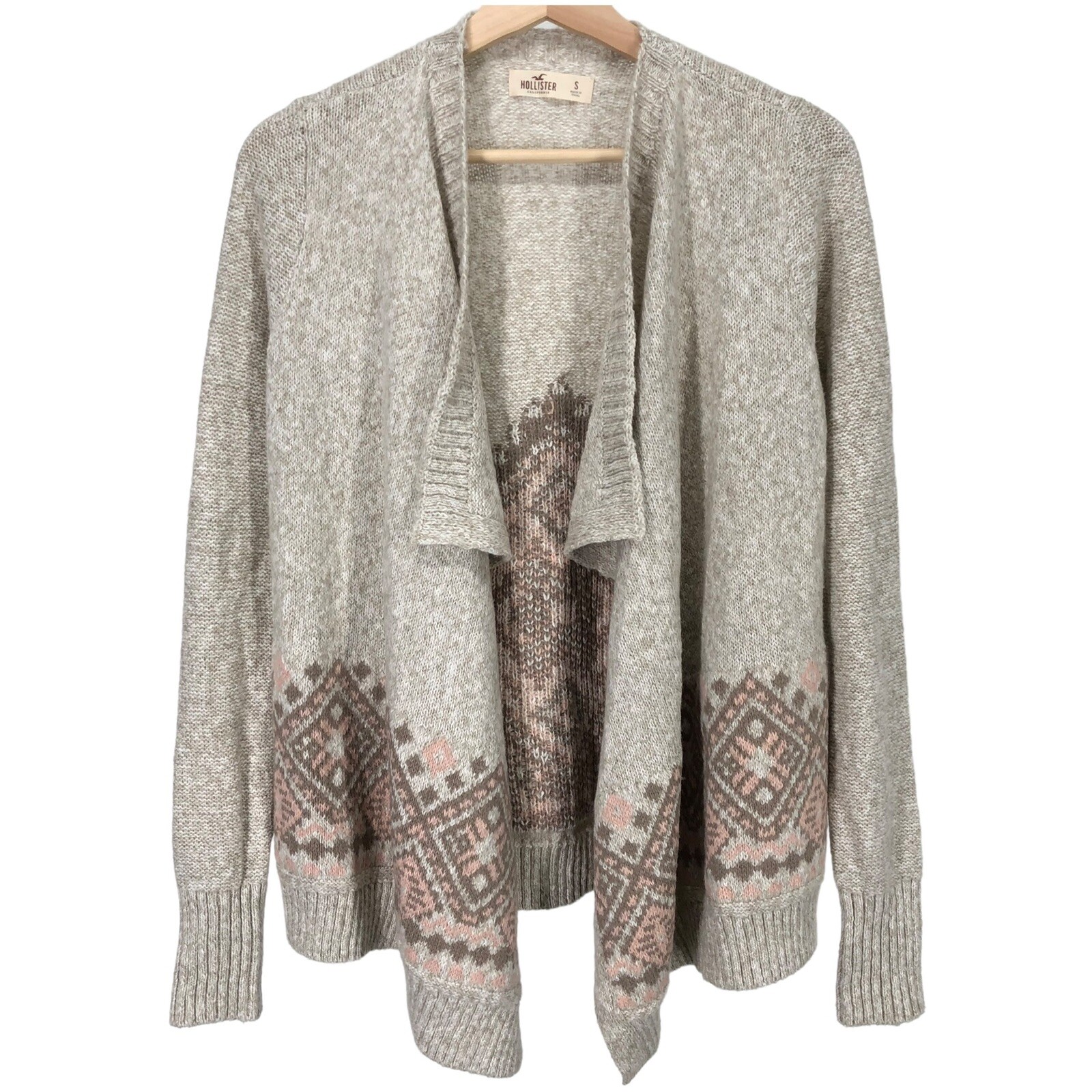 Hollister Womens Small Cardigan Sweater Open Front Draped Oatmeal Southwestern S