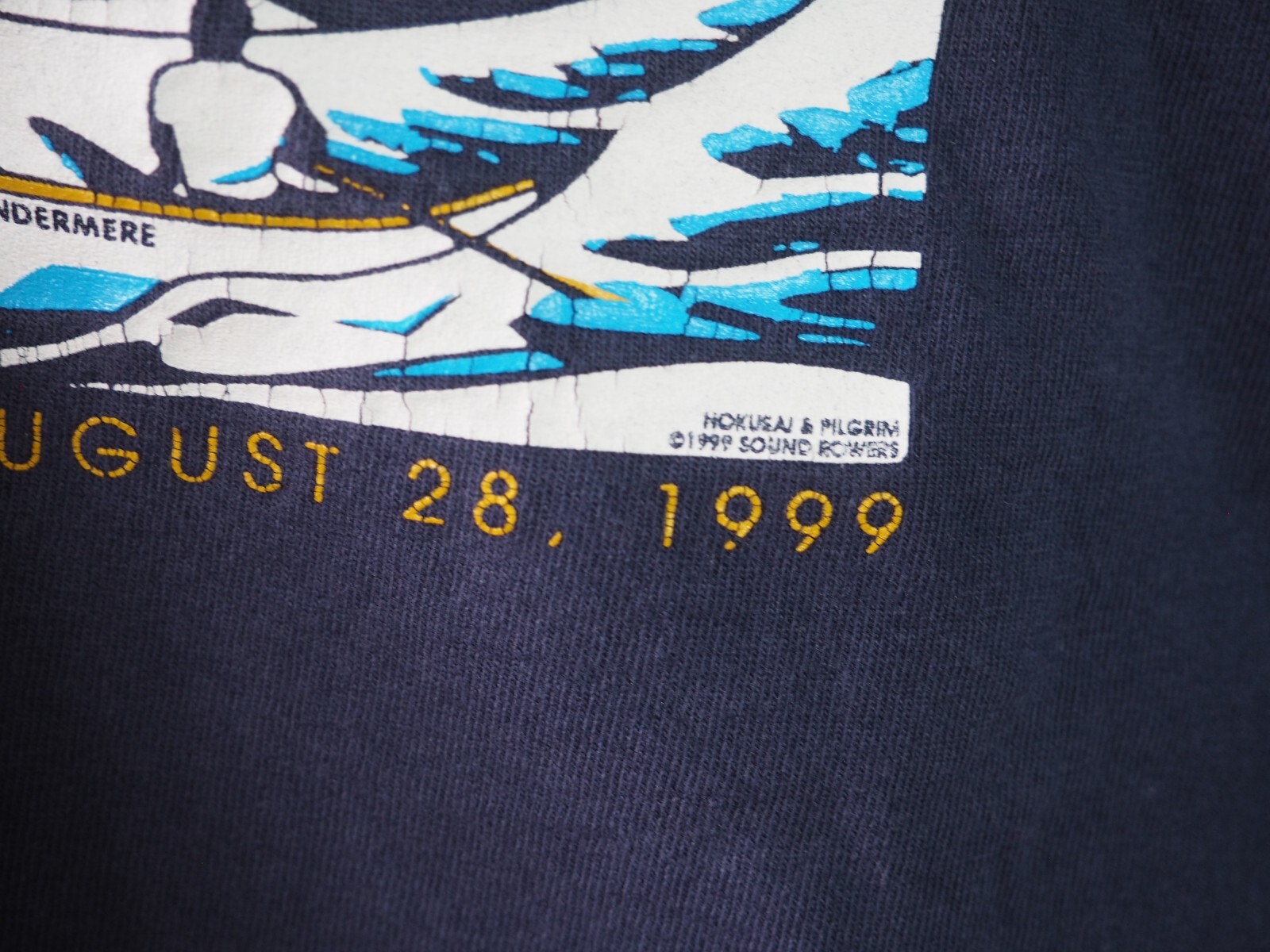 FILA T shirt acqua vintage Y2K grafica effetto invecchiato blu canottaggio Seattle Sound Wave XL