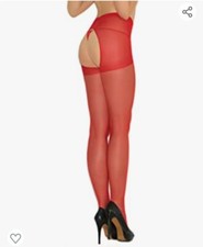 Open Crotch Suspender Tights Garter Belt Pantyhose Sheer Tight.Red, Pink, Black.