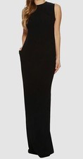 7498 Escada Women Black Sleeveless Round-Neck Embellished Pleated Gown Dress 36