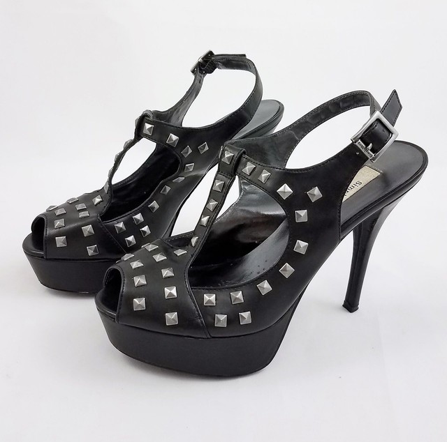 Simply Vera Wang Black Stud Platform Pumps Heels Slingback Peep Toe Womens 6 M | eBay