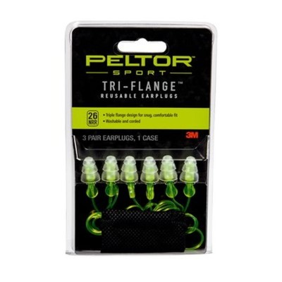 Peltor Sport Tri-Flange Corded Reusable Earplugs, 3PairPack Neon : 97317-10C