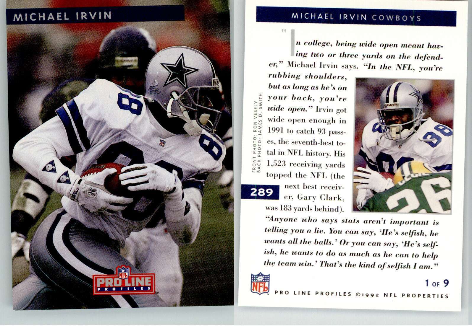 Michael Irvin 1992 Pro Line Profiles #289 Cowboys HOF