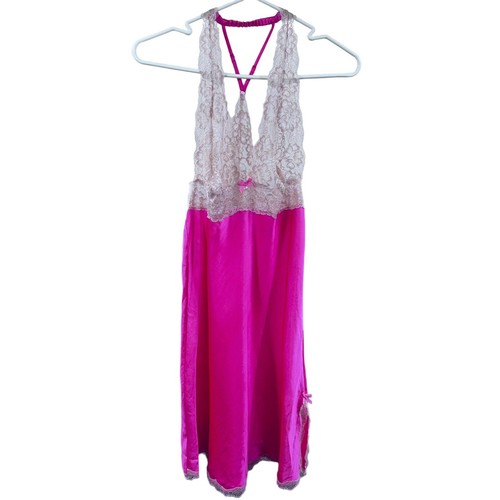 Camisón Victoria's Secret Talla Mediana Rosa Brillante Satinado Encaje - Imagen 2 de 8