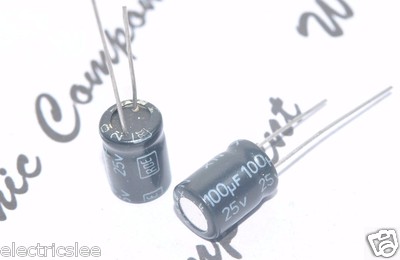 2 Condensateurs électrolytiques 100µF 25V Radial Aishi WH 105°C - Pour Soudage THT