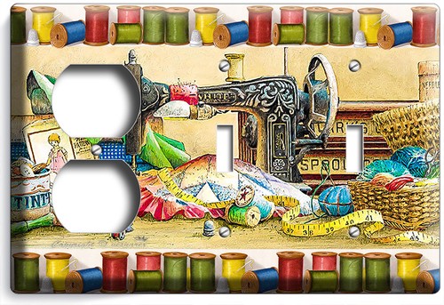 RETRO SEWING MACHINE THREAD SPOOL LIGHT SWITCH PLATE OUTLET TAILOR ROOM HD DECOR - Picture 32 of 32