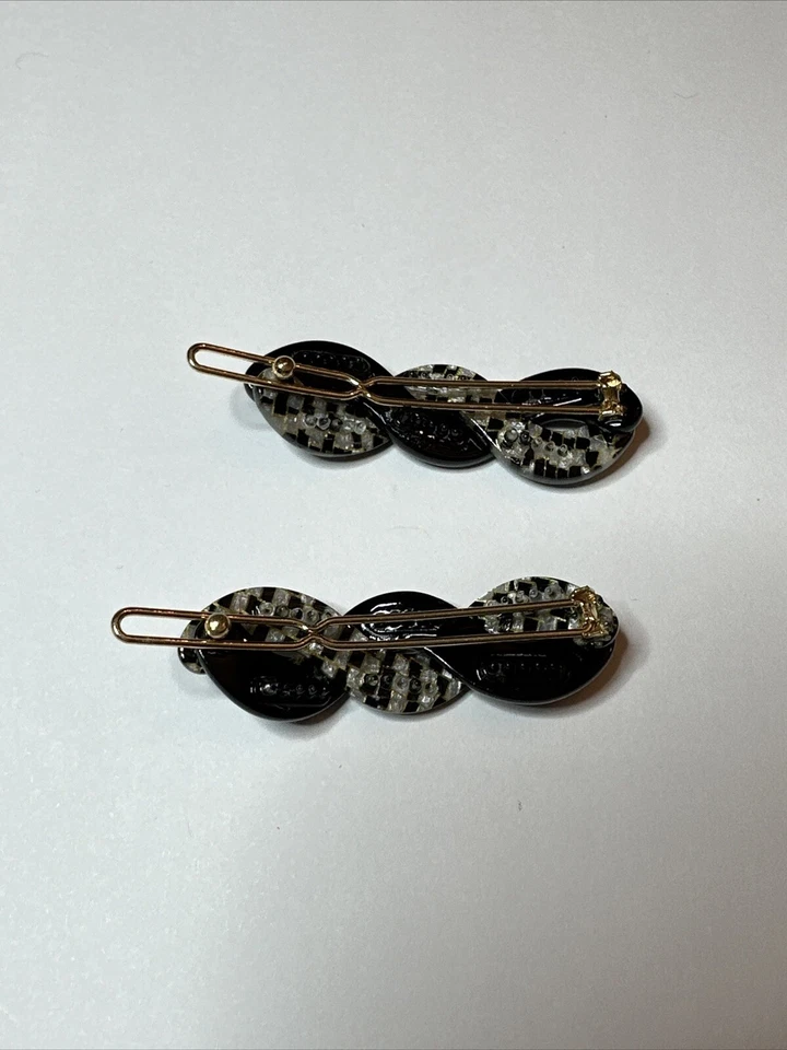 Juego de 2 pasadores de pelo francés acrílico a cuadros Foto 2 de 2