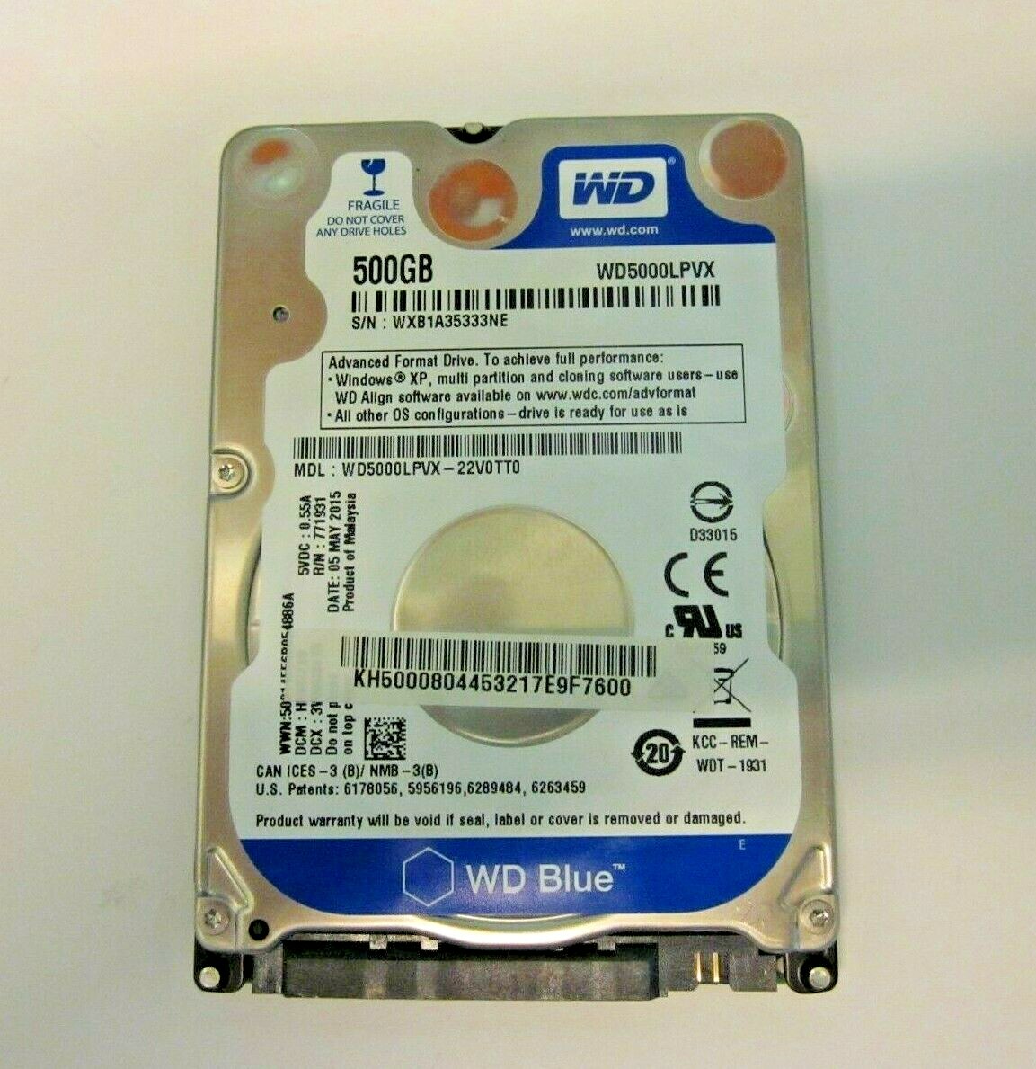 Disque Dur Interne WesternDigital 500Go Modèle WD5000LPVX d'occasion