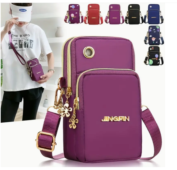 BLUE Crossbody bag 3 Gold FLOWER Zip Compartments Long Strap FREE SHIP