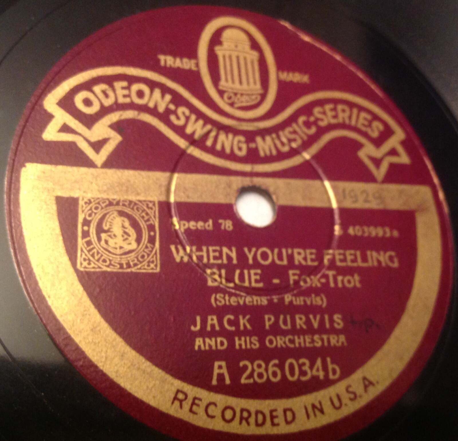 JACK PURVIS “WHEN YOU’RE FEELING BLUE” 78 RPM 1929'30's JAZZ eBay