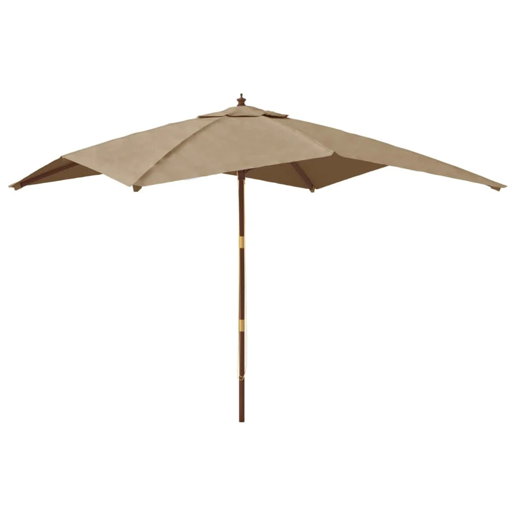 Parasol de jardin taupe grand format 300x300 mât bois stable