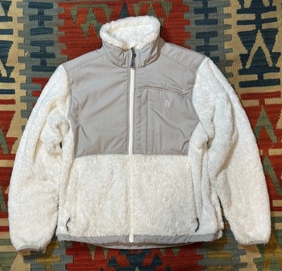 The North Face Denali Jacket Women s Size Medium White Grey TNF Fuzzy Fleece