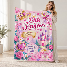 Princess Castle Pink Hearts Crowns Flowers Coral Fleece Blanket