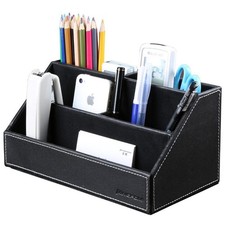 KINGFOM Pu Leather Desk Organizer with 5 Compartments Holder, Multi-Functiona...