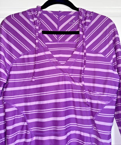 Athleta Wick It Wader Swim Cover Up - Long Sleeve Tunic Purple Striped Women's S - Picture 2 of 13