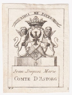 Exlibris - Astorg/Auvergne Laguedoc Baron Arms Ex-Libris Bookplate 18e